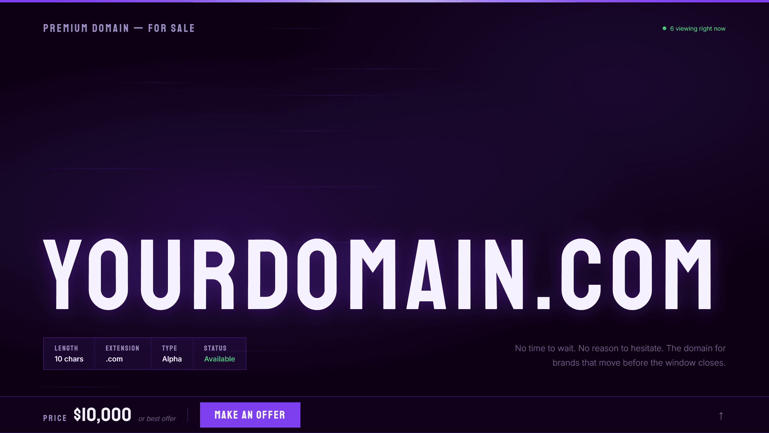 Rush domain lander template preview