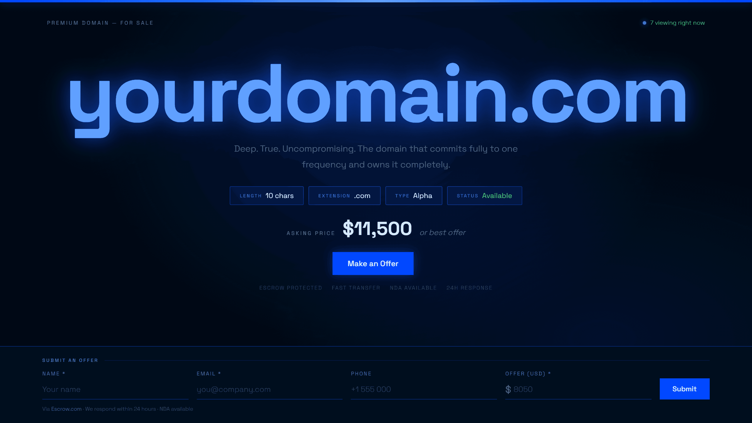Cobalt domain lander template preview