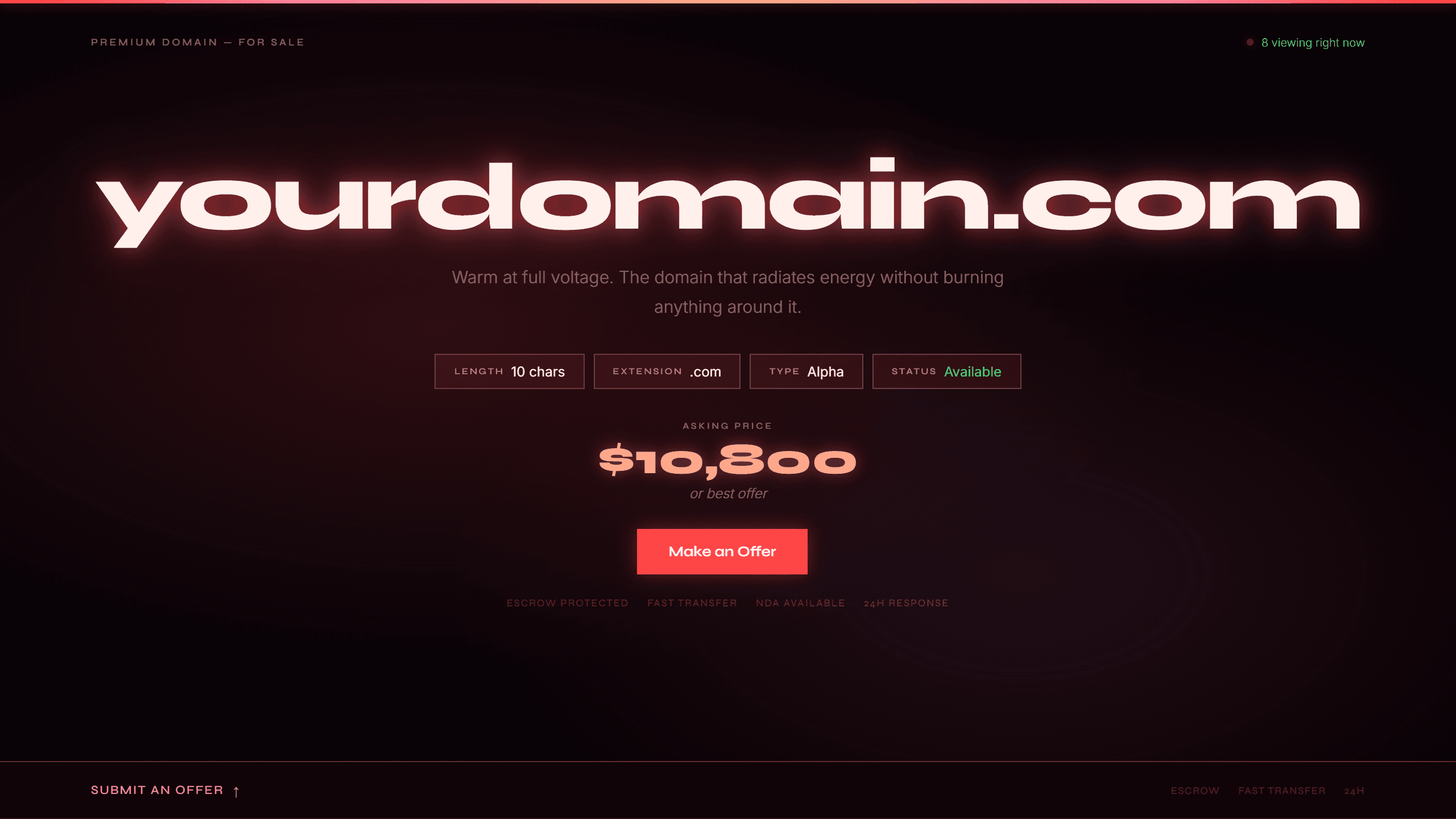 Neon Coral domain lander template preview