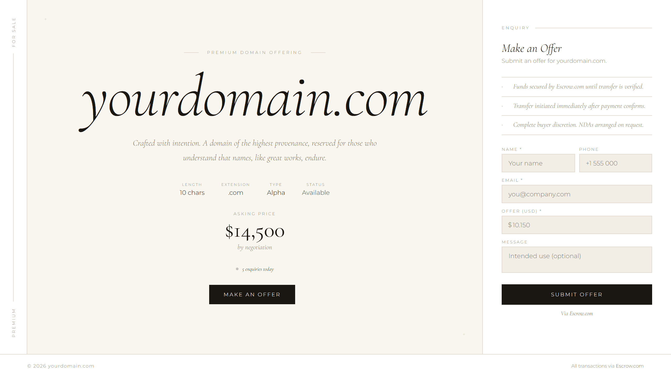 Atelier domain lander template preview