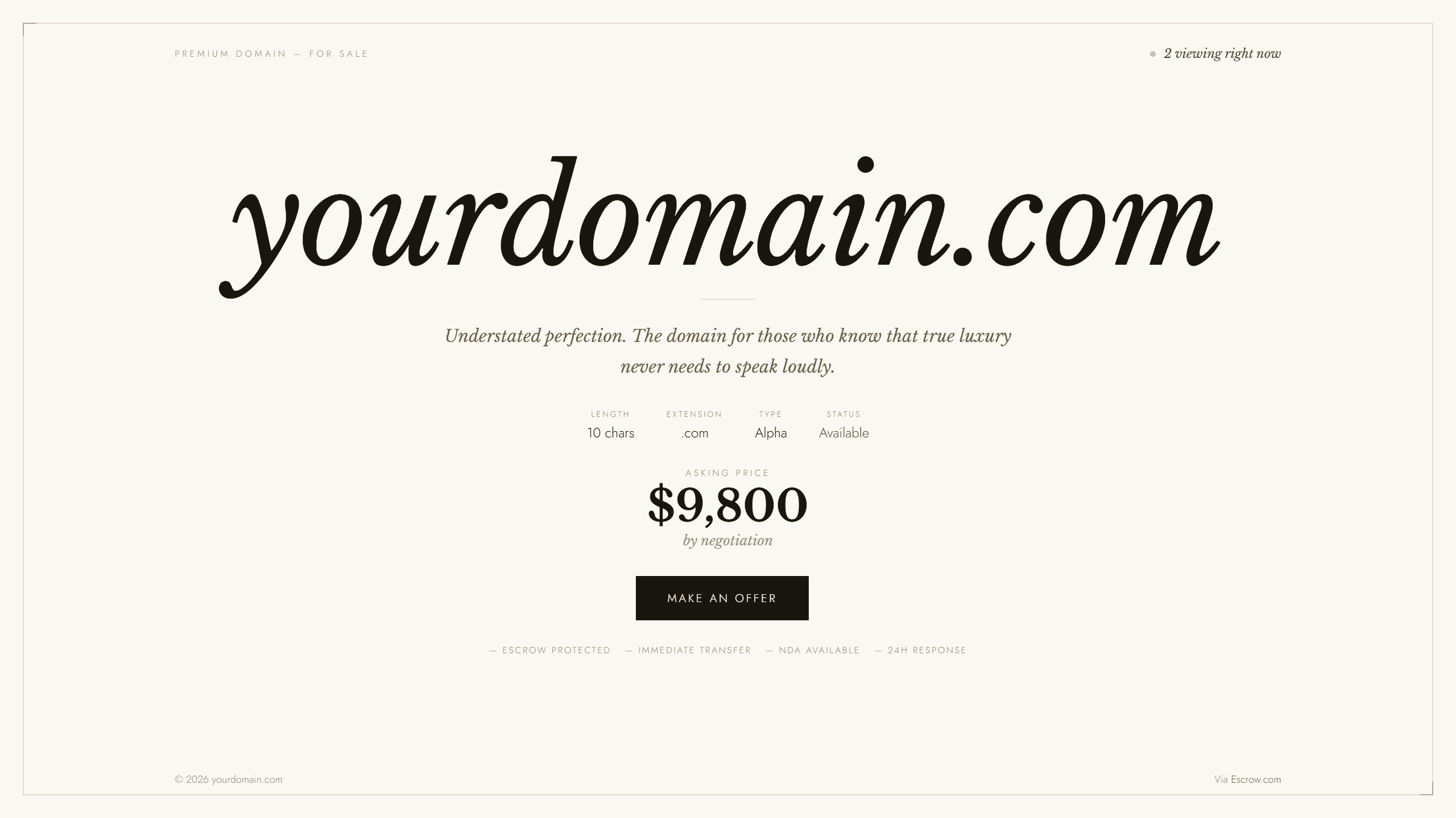 Crème domain lander template preview