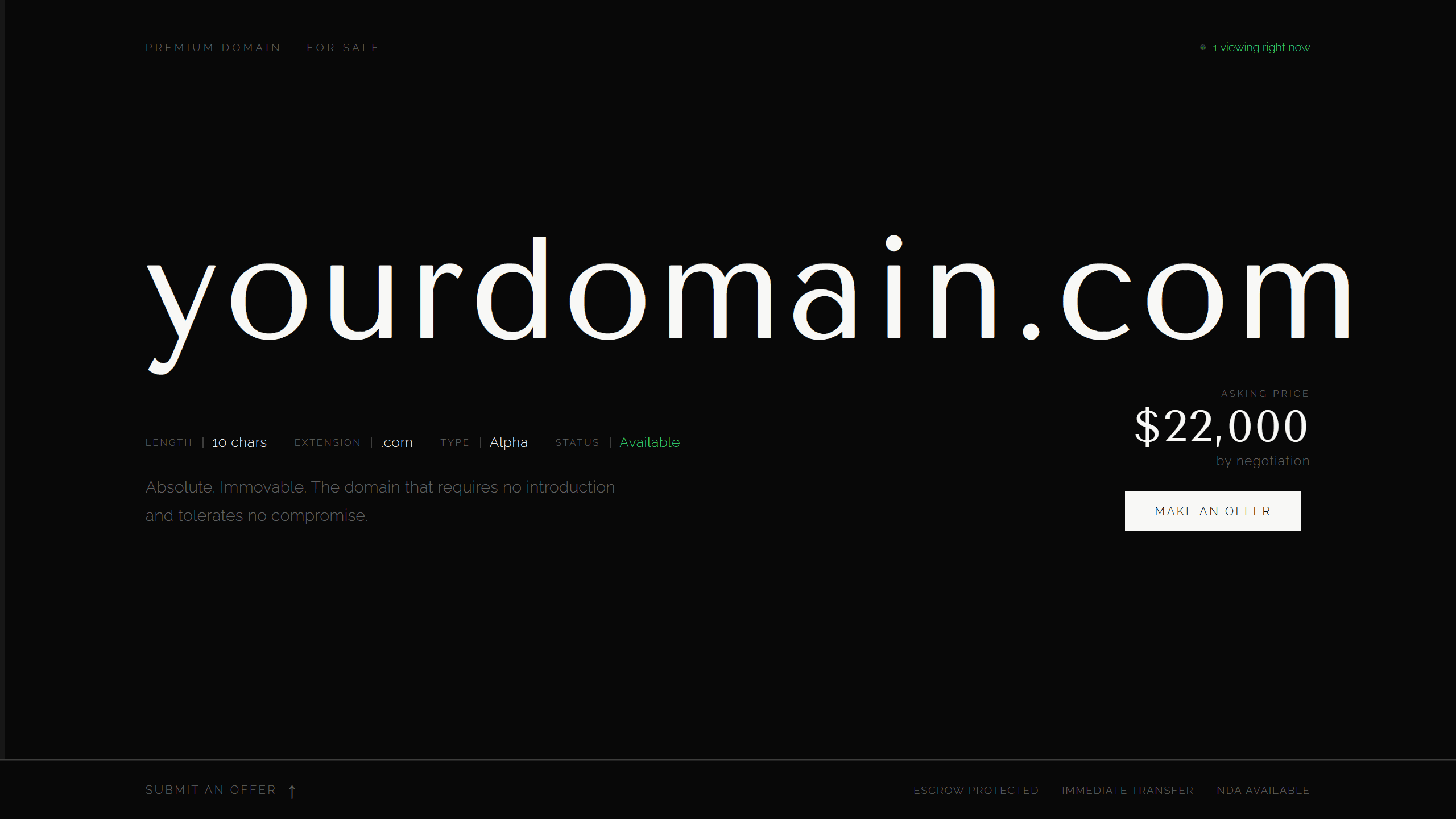 Obsidian domain lander template preview
