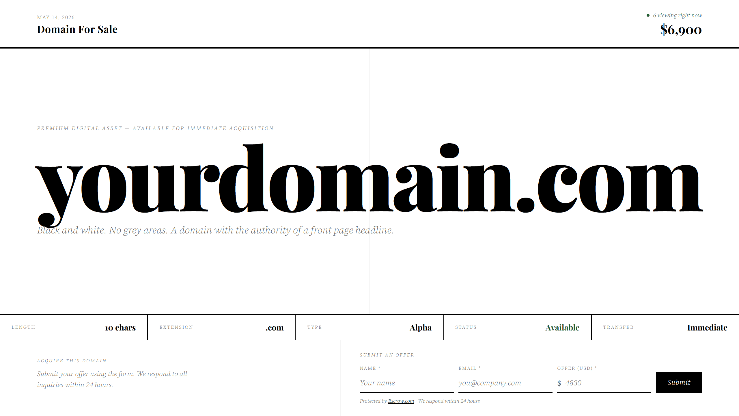 Ink domain lander template preview