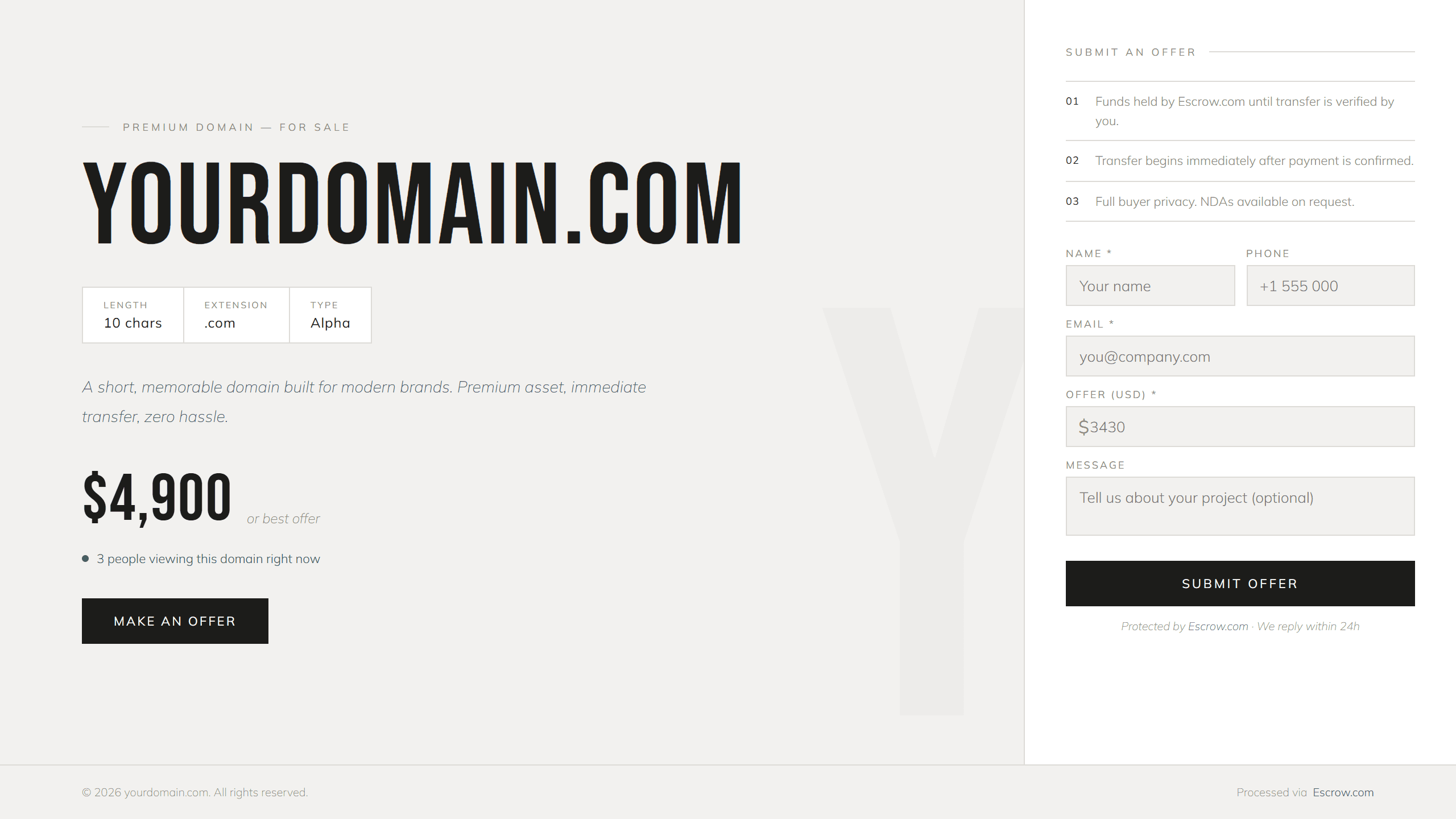 Slate domain lander template preview