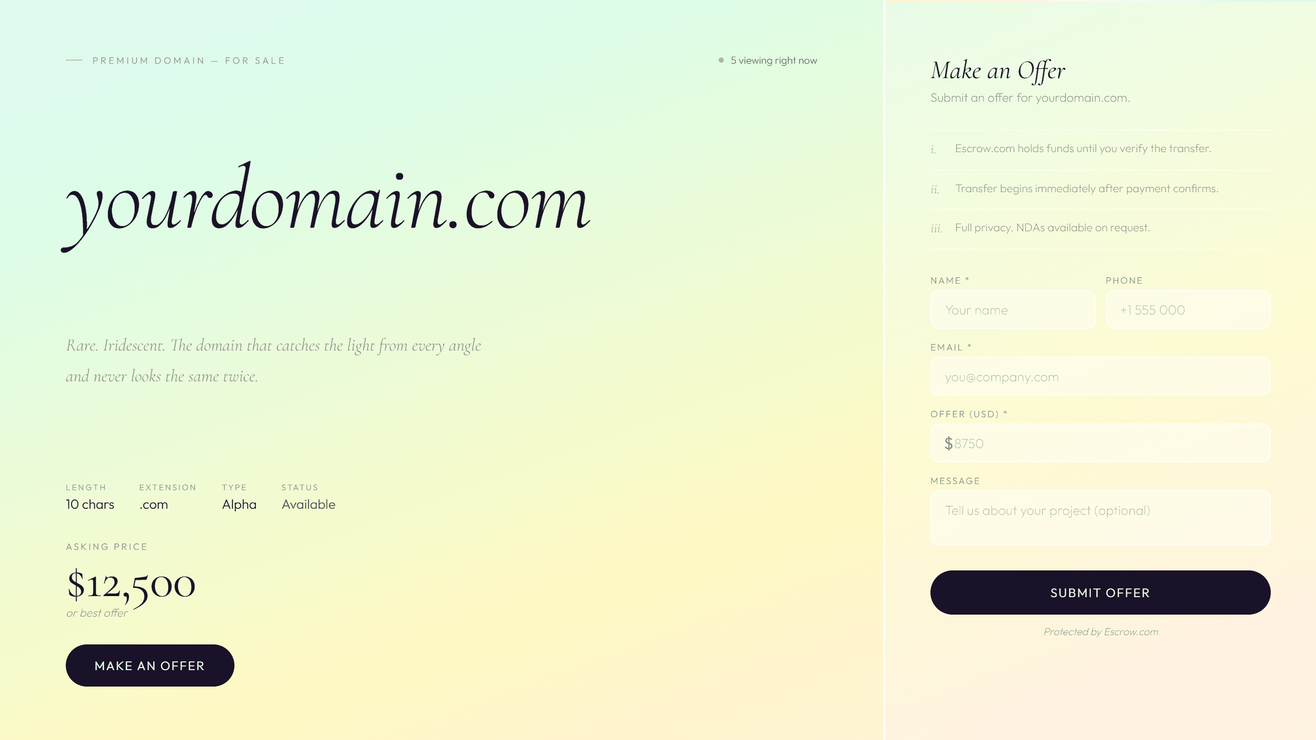 Opal domain lander template preview