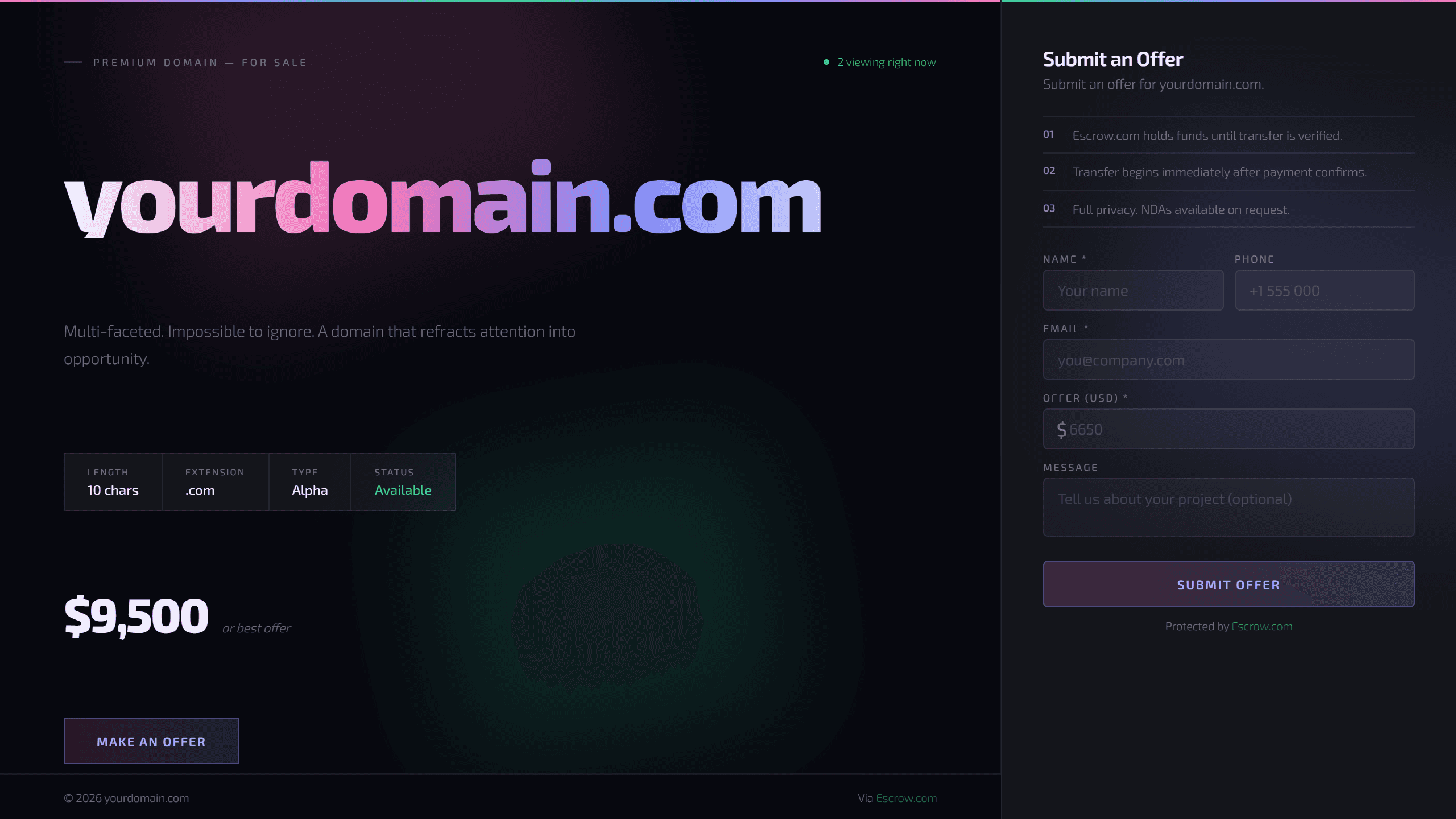 Prism domain lander template preview