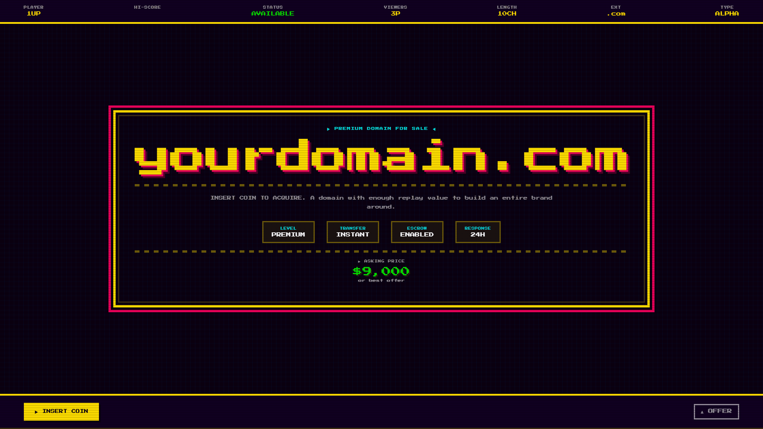Arcade domain lander template preview