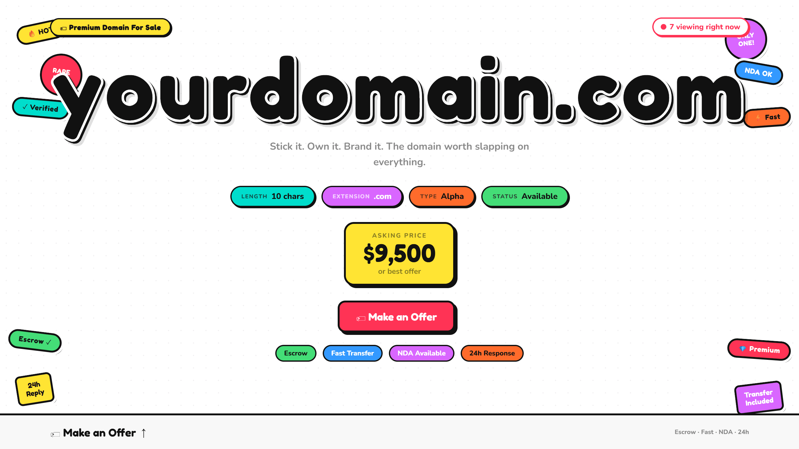 Sticker domain lander template preview