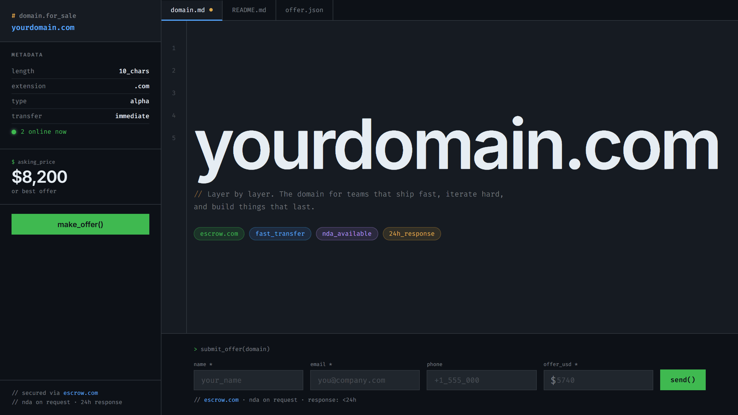 Stack domain lander template preview